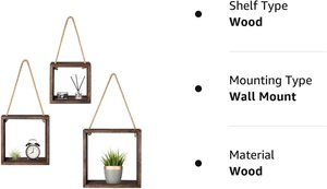 Mensole sospese quadrate sospese a parete Set di <span class=keywords><strong>3</strong></span> mensole Decorative cubo di legno per ufficio soggiorno camera da letto appartamento - Product Image 2
