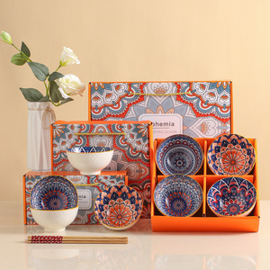 Juego de Cuencos y Palillos Estilo Bohemio, Vajilla de Porcelana Azul y Blanca, Juego de Regalo Apto para Microondas, Caja de Regalo Incluida, para Regalos Empresariales - Product Image 1