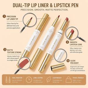 Factory OEM ODM Private Label 2 in 1 Lip Liner and <b>Lipstick</b> Matte Waterproof Dual Head Makeup OEM ODM <b>Custom</b> Box - Product Image 2
