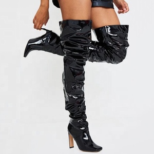 Nouveautés : Bottes hautes pour femmes à bout carré, design plissé, talons épais, longueur au-dessus du genou, grandes tailles 43 - Product Image 4