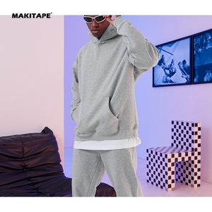 ET031 Coton de haute qualité épais uni lourd surdimensionné doublé coupe-vent automne sans cordon unisexe logo personnalisé grande taille - Product Image 2