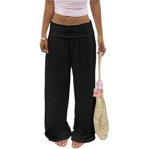 Pantalon large en lin pour femme FOXA, taille basse, décontracté, respirant, idéal pour les vacances - Product Image 1