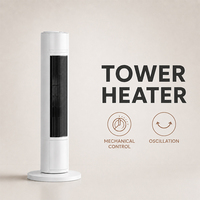 Radiateur tour oscillant mécanique mince à trois réglages de chaleur, pour grandes surfaces intérieures, sur pied, commande en gros à faible MOQ pour les distributeurs