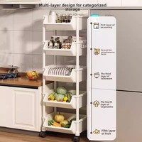 Étagère de rangement multi-usages pour la cuisine à domicile, en plastique, 5 niveaux, non pliable, chariot mobile sur pied pour le stockage des aliments et des légumes