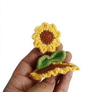 Xiximi Korean Cute Mini Handmade Cartoon Knitted Wool Crocheted Women Party Accessories <b>Sweet</b> <b>Flower</b> Crochet Sunflower Hair Clip - Product Image 4