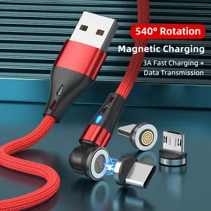 2023 nouveau modèle 3in1 câble de données de charge USB magnétique 540 degrés rotation adaptateur de chargeur de flexion pour accessoires de téléphones portables