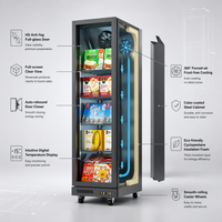 Mini congélateur vertical 1 porte en verre, sans givre, avec contrôle numérique LED, -22°C, excellent rapport qualité-prix, vente directe usine pour les startups