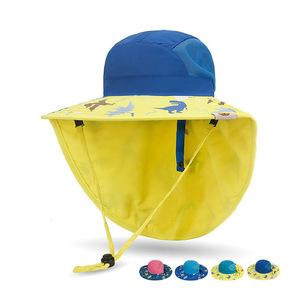 Wide Brim Sun Protection Hat For Kids Adjustable Neck Cover Breathable Summer Outdoor Beach Cap Unisex Royal Blue Pink Lake - Product Image 5