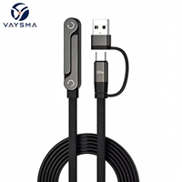 Kabel Pengisian Cepat 2-in-1 240W Dengan Penyangga Ponsel, 90 °   Kabel Data USB a ke Type C dengan Jalinan Nilon untuk Ponsel Gaming