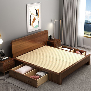 Nordic Solid Wood Walnut 1.8M Double <b>Bed</b> Modern Minimalist Platform <b>Bed</b> Bedroom Furniture - Product Image 4