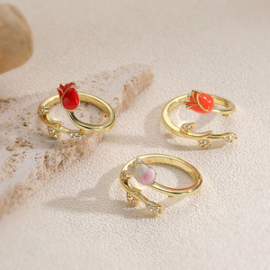 Women's Trendy Gold-Plated Tulip Copper <strong>Ring</strong> <strong>Resizable</strong> for Wedding Engagement Anniversary Party Gift - Product Image 1