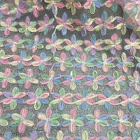Tissu en dentelle 3D de luxe à fleurs, tissu brodé en maille colorée, tissu en dentelle brodée de fleurs pour jupes, robes et vêtements de créateurs