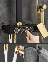 Système de douche thermostatique en céramique et laiton carré, jet de massage, noir or, mitigeur de baignoire, robinet à double poignée, ensemble de douche de salle de bain