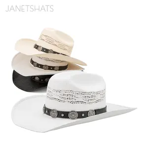 Chapéu de palha tipo cotelê para homens, chapéu de pralana estilo americano 10X personalizado, chapéu de cowboy Stetson para cowgirl