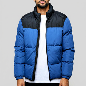 <b>Men's</b> Blue Color Blocking Puffer Jacket Windproof Polyester Winter <b>Coat</b> Zipper Closure Stand Collar Casual Style Regular Fit2026 - Product Image 4