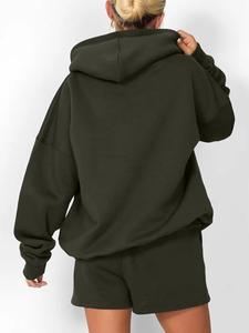 ชุดเซ็ตฮู้ดดี้และกางเกงขาสั้นสองชิ้น พิมพ์โลโก้ตามสั่ง คุณภาพสูง สตรีทแวร์ เนื้อผ้าหนานุ่ม ระบายอากาศได้ดี ชุดวอร์มผู้หญิงทรงโอเวอร์ไซส์ - Product Image 4