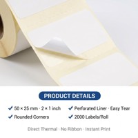 2 Rollos de Etiquetas Térmicas Reutilizables, 2000 Etiquetas, 50 x 25 mm, Etiquetas Adhesivas para Códigos de Barras, Envío y Embalaje