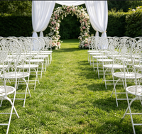 Sillas Plegables Blancas Acolchadas de Acero para Exteriores, Apilables, para Comedor, Bodas, Eventos Comerciales, Sillas y Mesas Plegables para Eventos