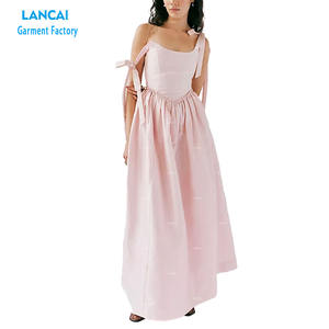 New Design <b>Square</b> Collar Wide Straps <b>Adjustable</b> Open Back Design With Drawstring Gatherings Waistline Summer Dress - Product Image 1