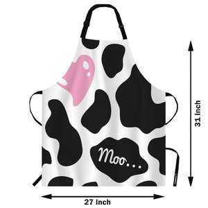 Tabliers multifonctionnels personnalisables en cuir de vache noir et blanc à motif cœur rose, vente en gros d'usine, tablier de cuisine <span class=keywords><strong>2022</strong></span> - Product Image 2