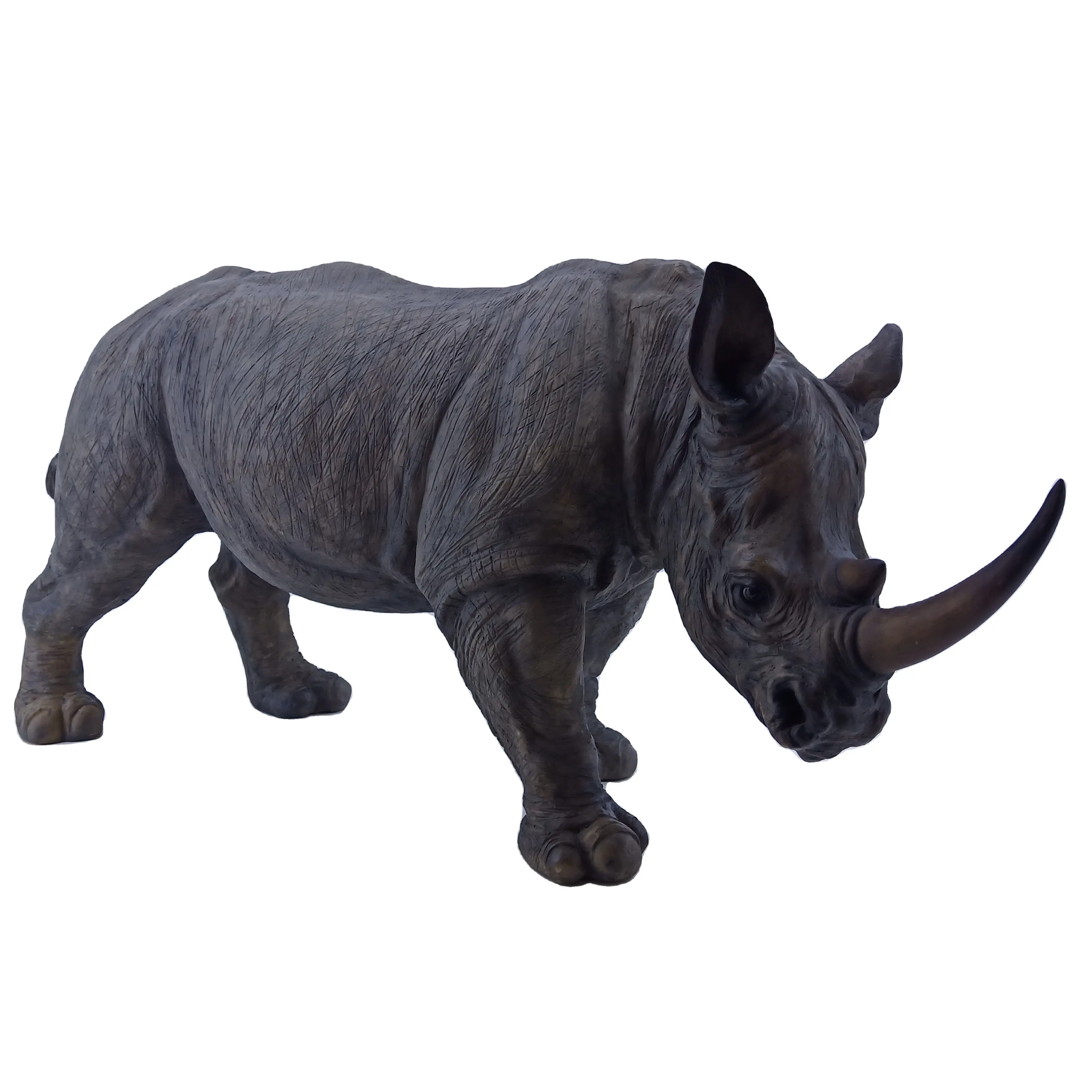 Оптовая продажа, декоративная полирезиновая статуэтка ручной росписи диких животных, стоячие садовые статуэтки носорогов