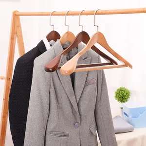 Wholesale natural dark brown antique wood cedar clothes COAT hanger wooden with fixed bar