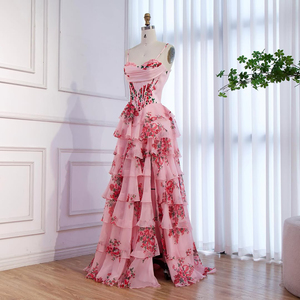 Serene Hill LA73541 Elegante Vestido <span class=keywords><strong>de</strong></span> Noche/Fiesta sin Tirantes con Estampado Floral Rosa y Volantes para Mujer 2026 - Product Image 4