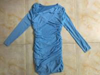 Robe Courte Moulante Femme à Manches Longues et Fleurs 3D Unies, 3 Couleurs, Tailles S-2XL