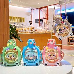 Grande capacità dell'orso magico doppia bevanda bottiglia di acqua di plastica con paglia portatile Cross-Body per bambini tazza di insalata per bere direttamente - Product Image 2
