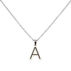 Collar con colgante de letras de acero inoxidable, chapado en plata, de la A a la H, estilo clásico unisex, joyería de regalo - Product Image 6