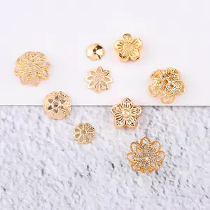 DIY jewelry findings golden flower holder environmental protection plating copper flower receptacle for jewelry making