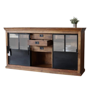 Buffet en bois artisanal traditionnel avec des éléments décoratifs sculptés, idéal pour l'organisation et le style de la salle à manger - Product Image 5
