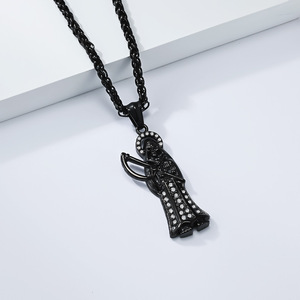 Collier Grim Reaper en acier inoxydable avec pendentif serti de pierres pour hommes, bijoux de mode hip hop - Product Image 4