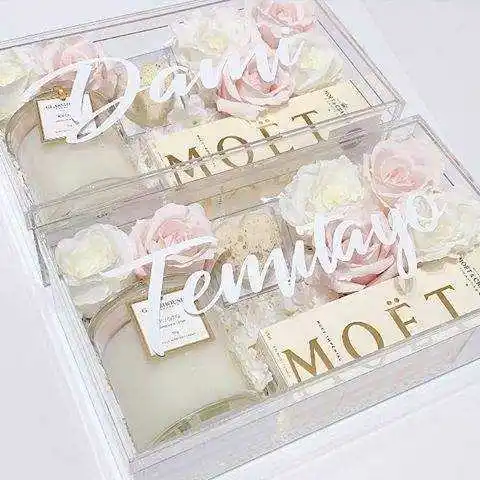 Custom Wholesale Transparent Wedding Acrylic Display Gift Box For Gift Cake Rose Flower With Acrylic Cover Clear Lids