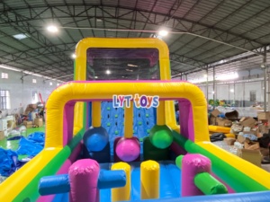 Parcours d'obstacles gonflable populaire pour la location, avec barrière de franchissement et <span class=keywords><strong>filet</strong></span> de sport, vente en gros - Product Image 3