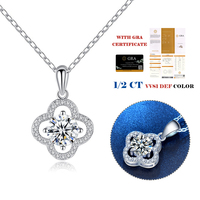 XMZ028 gros bijoux de mode personnalisés 1/2Ct diamant Moissanite pendentif 925 argent Sterling trèfle à quatre feuilles collier bijoux