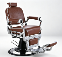 Fauteuil de Barbier Vintage de Luxe Chromé Marron avec Inclinaison Hydraulique, Chaise de Salon Robuste pour Hommes, Barbier, Soins Personnels