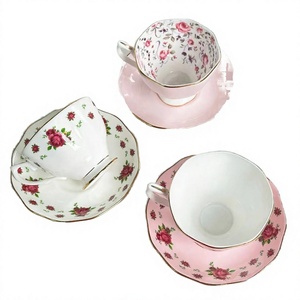 Vintage Ceramic Tea Cup and Saucer Set with Spoon Floral Design Gold Trim Gift <b>Box</b>-<b>Party</b> & Wedding Use ZF Global Export - Product Image 2