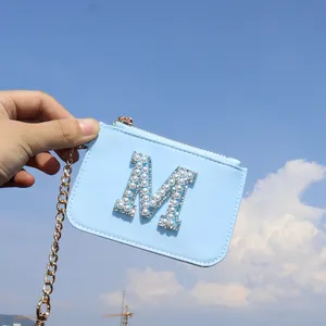 Wholesale Custom Cute Mini Card Holders Coin Purse DIY Letter Patch Money Bag Women's Card Holder Keychain Wallet