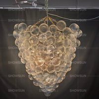 Lustre moderne de 36 pouces pour hall d'entrée, escalier, hôtel, villa, décoration intérieure, grand lustre design avec plusieurs boules de verre transparentes