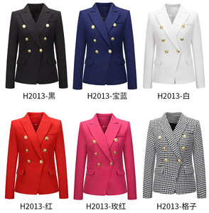 <span class=keywords><strong>Blazers</strong></span> Femininos em Estampa Xadrez, 6 Cores, Jaquetas para Escritório, Terno Slim de Dupla Frente, Casaco Feminino de Negócios - Product Image 6