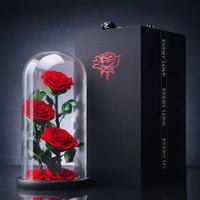 Mawar Abadi Bentuk Hati Klasik Besar dengan Lampu LED dalam Kubah Kaca, Hadiah Bunga Abadi untuk Hari Valentine, Pernikahan, Dekorasi Rumah