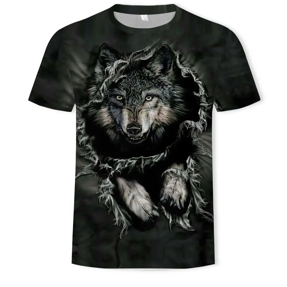 Wholesale 3D Animal Wolf Sublimation Chinese T Shirt Unisex Printed Oversized T-Shirt Wholesale 3D Embossed Printing T Shirt