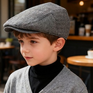 Casquette Gavroche en Tweed pour Enfants Garçons, Béret Plat Années 20 pour Petits Gentlemen, Chapeau Fedora Cabbie à Motif Chevrons - Product Image 1