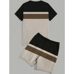 Custom Cotton Shirts New Cross-border Men's European American Trendy Youth Solid Color Shorts Suit Casual Two-piece <b>Set</b> - Product Image 3