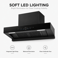 Hotte de cuisine murale noire de 600 mm, design en forme de T, en acier inoxydable, fournisseur de hottes de cuisine, cuisines à gaz en gros