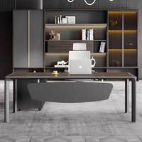 Bureau de direction en forme de L avec structure métallique et finition bois, bureau d'angle pour manager, table d'ordinateur avec armoire de rangement mobile