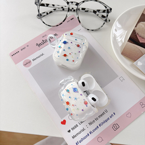 Étui pour écouteurs Apple <span class=keywords><strong>AirPods</strong></span> Pro 2 3 avec motif étoile planétaire, bord ondulé 3D mignon, transparent, en TPU, antichoc, avec porte-clés - Product Image 6