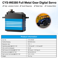 Servomoteur numérique sans noyau étanche CYS W0380 HV à engrenages métalliques, couple élevé 42 kg.cm pour pièces d'avion RC