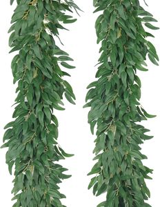 2Pcs 6Ft Plante suspendue Feuilles de saule en soie Guirlande de lierre Faux Vignes italiennes Décoration de verdure pour intérieur extérieur - Product Image 1